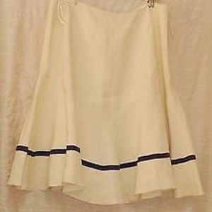 RALPH LAUREN PURPLE LABEL - 100% LINEN SKIRT WOMEN 6 CREAM BLUE STRIPE